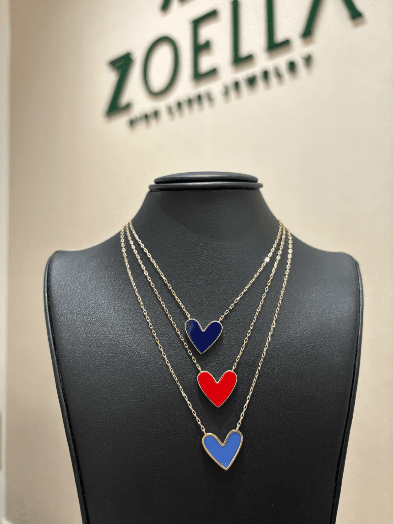 14K Gold Enamel Heart Necklace – 18”